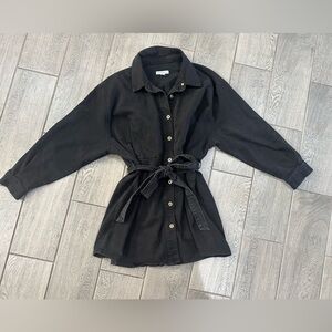 And Now This black denim button up dress